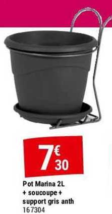 pot marina 2 l + soucoupe + support gris anth