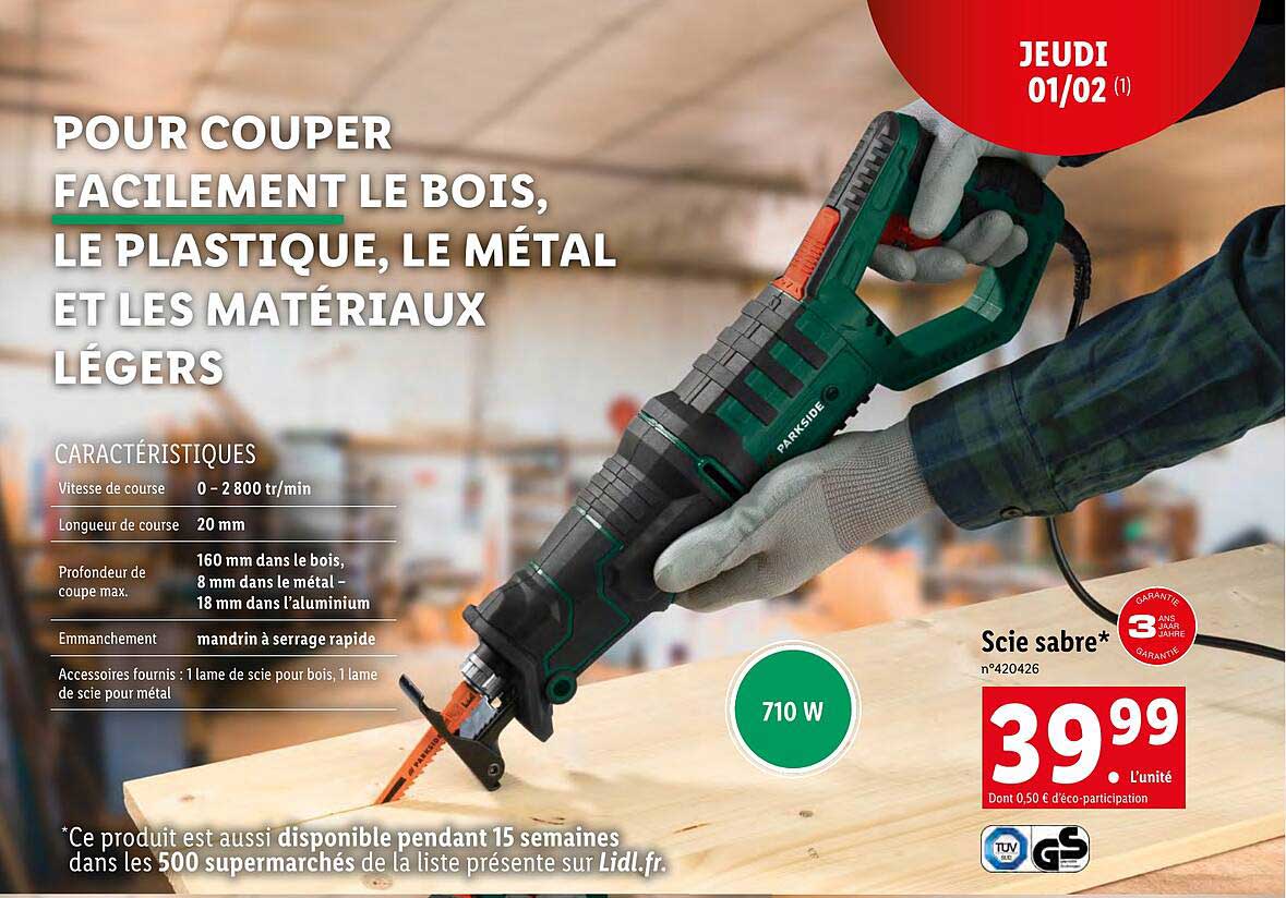 pour couper facilement le bois, le plastique, le métal et les matériaux légers parkside