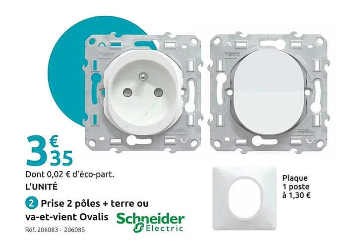 prise 2 pôles + terre ou va-et-vient ovalis schneider electric