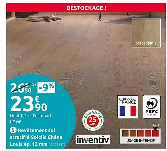 revêtement sol stratifié solclic chêne louis ép. 12 mm inventiv