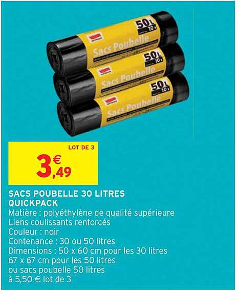 sacs poubelle 30 litre quickpack
