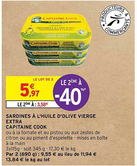 sardines à l'huile d'olive vierge extra capitaine cook