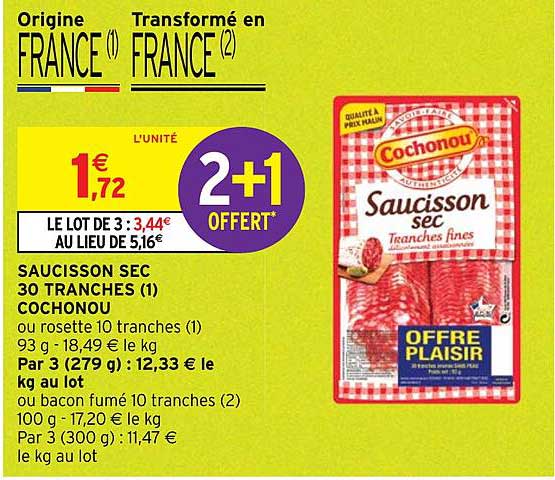 Saucisson Sec 30 Tranches Cochonou