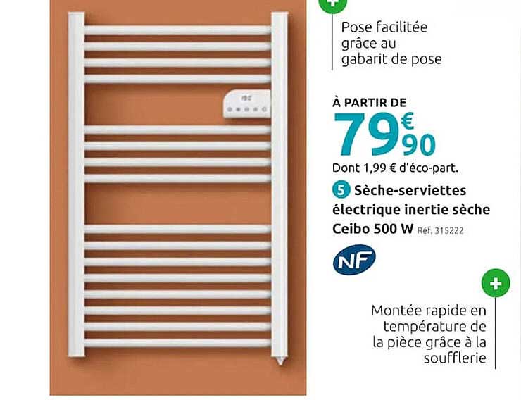 sèche-serviettes électrique inertie sèche ceibo 500 w
