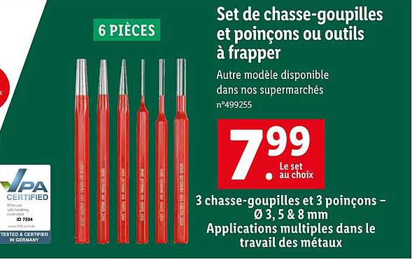 set de chasse-goupilles et poinçons ou outils à frapper