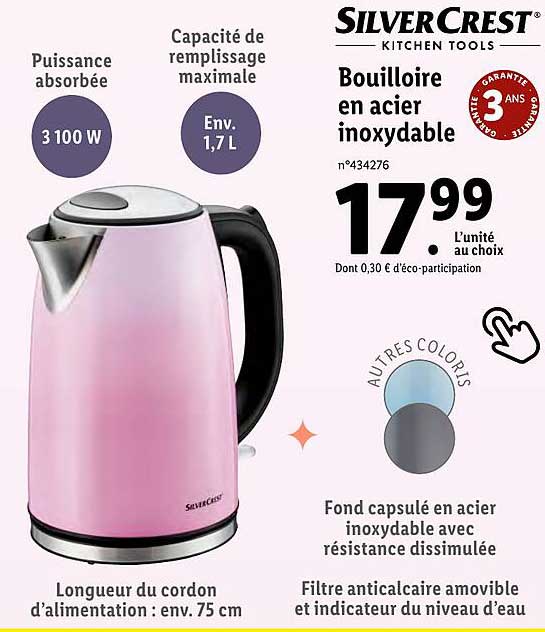 silvercrest bouilloire en acier inoxydable