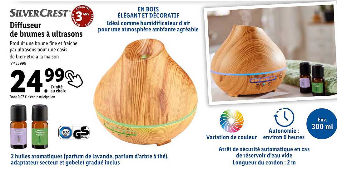 silvercrest diffuseur de brumes à ultrasons