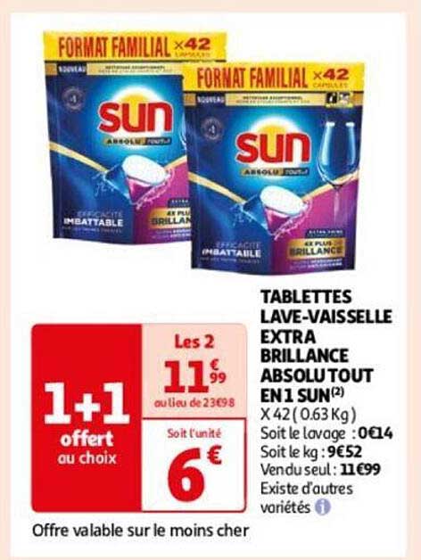 tablettes lave-vaisselle extra brillance absolu tout en 1 sun