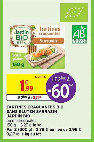 Tartines Craquantes Bio Sans Gluten Sarrasin Jardin Bio