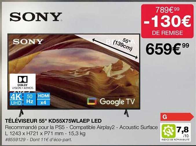 Téléviseur 55" Kd55x75wlaep Led 139 Cm Sony