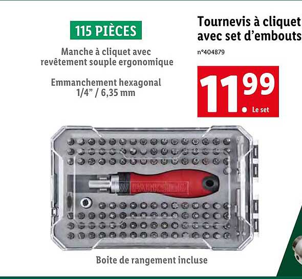 tournevis à cliquet avec set d'embouts