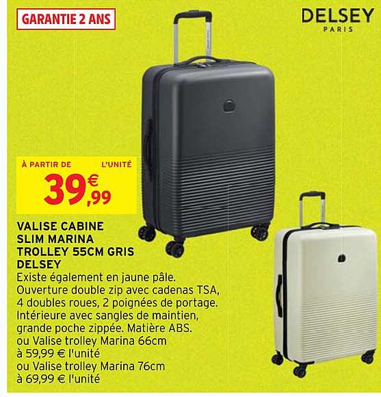 valise cabine slim marina trolley 55cm gris delsey