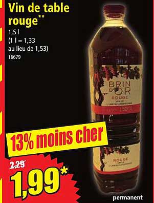 vin de table rouge brin d'or