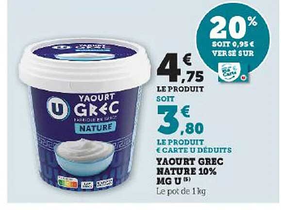 yaourt grec nature 10% mg u