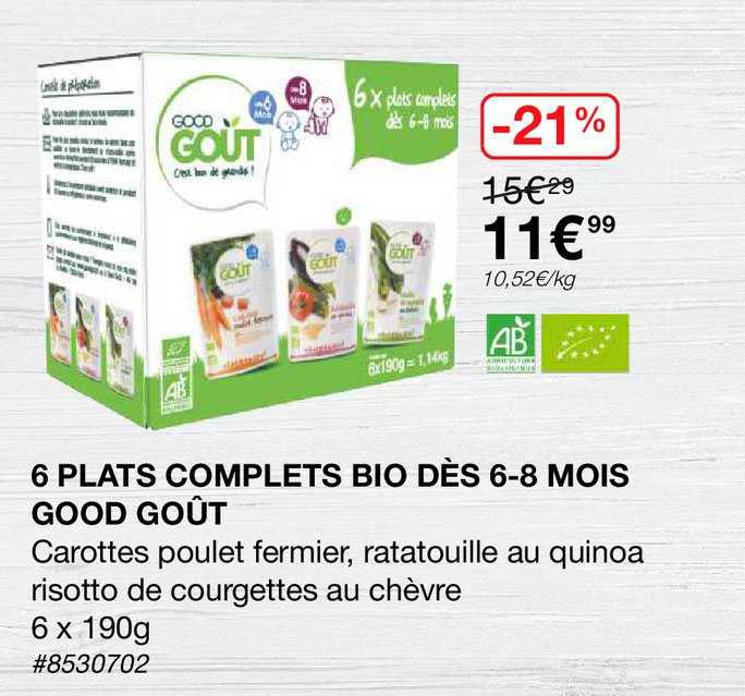 6 plats complets bio dès 6-8 mois good goût