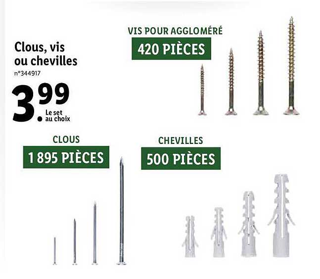 clous, vis ou chevilles