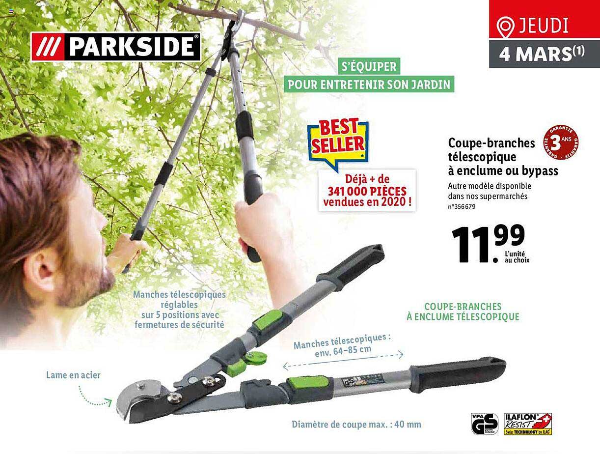 coupe-branches télescopique à enclume ou bypass parkside