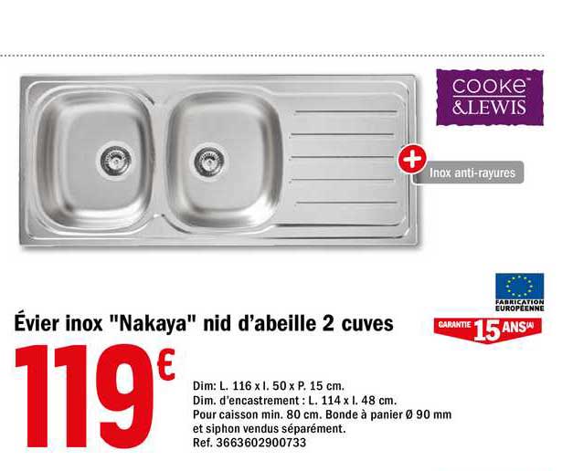 évier Inox "nakaya" Nid D'abeille 2 Cuves