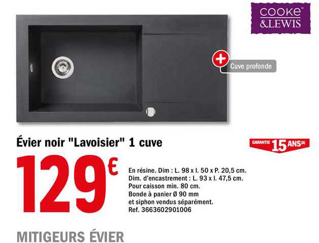 évier Noir "lavoisier" 1 Cuve Cook & Lewis