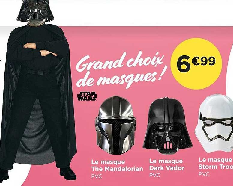 le masque the mandalorian, le masque dark vador, le masque storm trooper