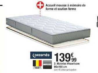 matelas visco foam 90 x 190 cm dreaméa