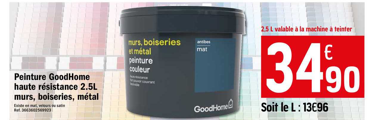 peinture goodhome haute résistance 2.5l murs, boiseries, métal