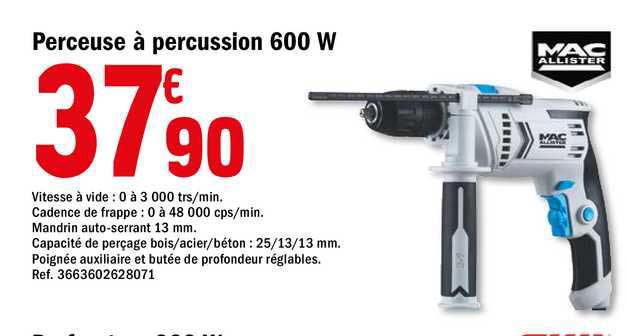 perceuse à percussion 600w mac allister