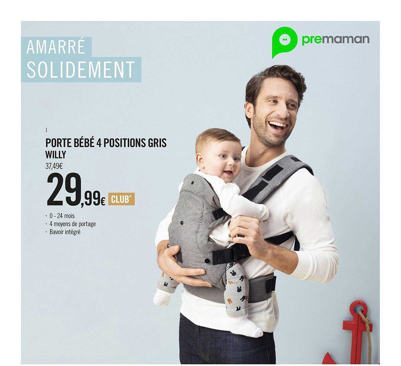 Porte Bébé 4 Positions Gris Willy