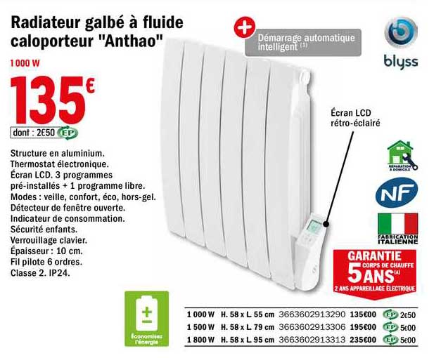 radiateur galbé à fluide caloporteur "anthao"