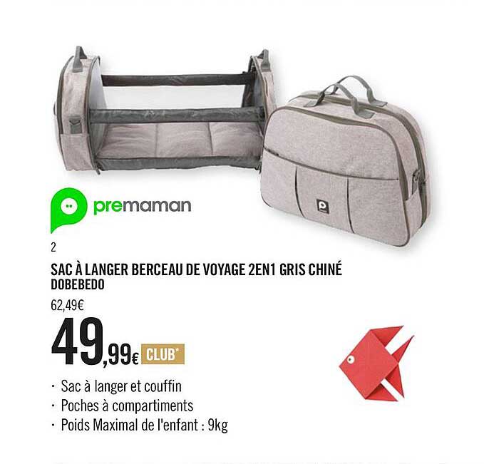 sac à langer berceau de voyage 2 en 1 gris chiné dobebedo