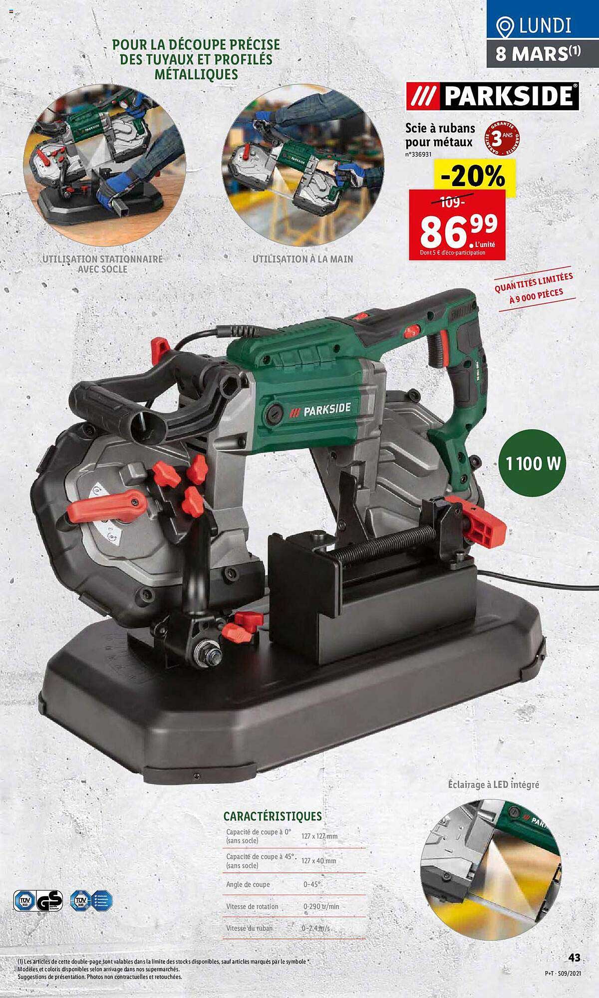 scie à rubans pour métaux parkside