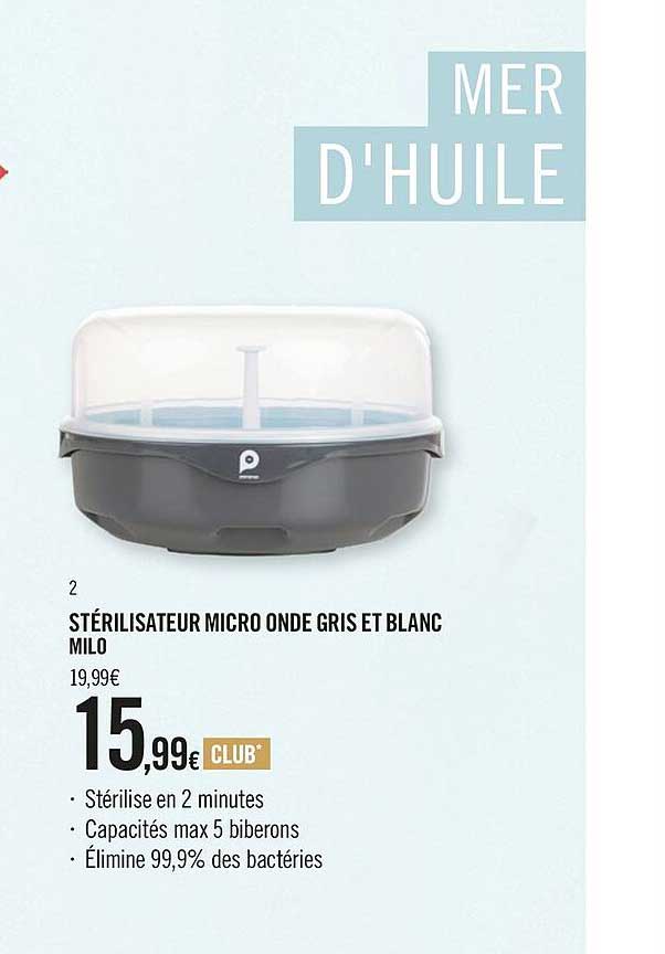 stérilisateur micro onde gris et blanc milo