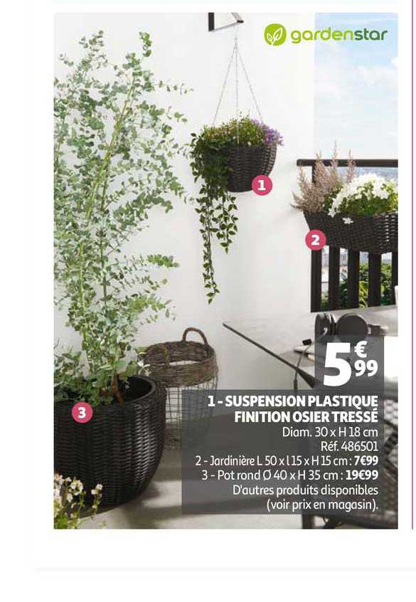 suspension plastique finition osier tressé