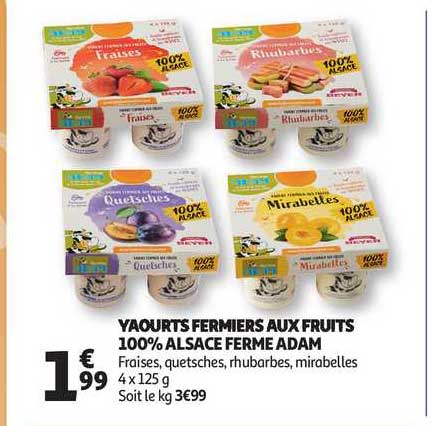 Yaourts Fermiers Aux Fruits 100% Alsace Ferme Adam