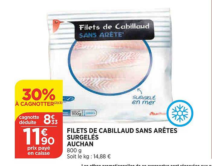 filets de cabillaud sans arêtes surgelés auchan