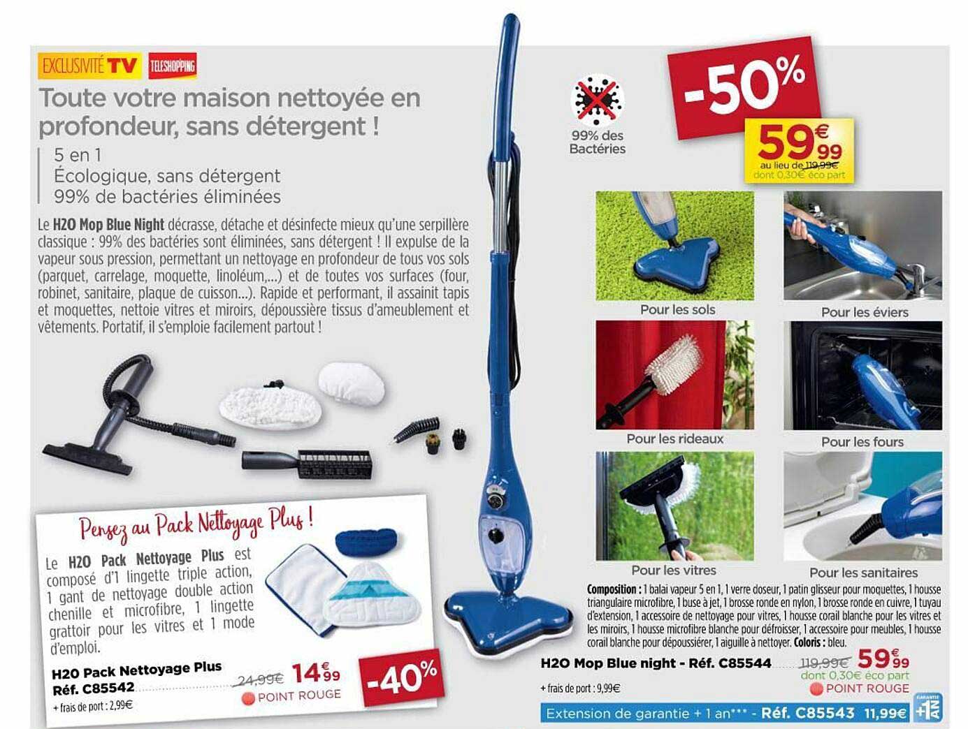 h20 mop blue night , h20 pack nettoyage plus, h20 pack nettoyage plus