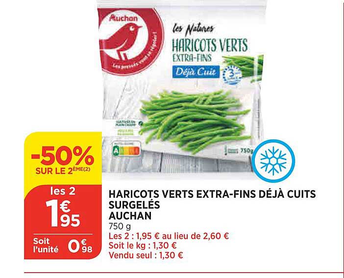 haricots verts extra-fins déjà cuit surgelés auchan