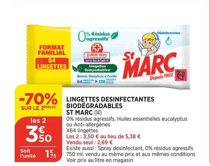 lingettes désinfectantes biodégradables st marc