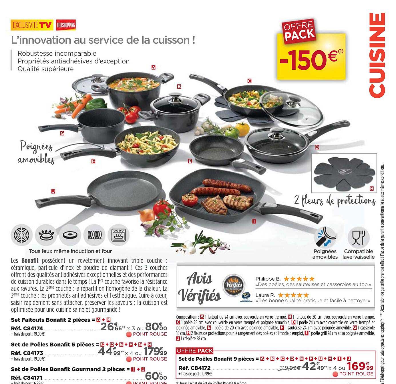 set faitouts bonafit 2 pièces, set de pêles bonafit 5 pièces, set de poêles bonafit gourmand 2 pièces