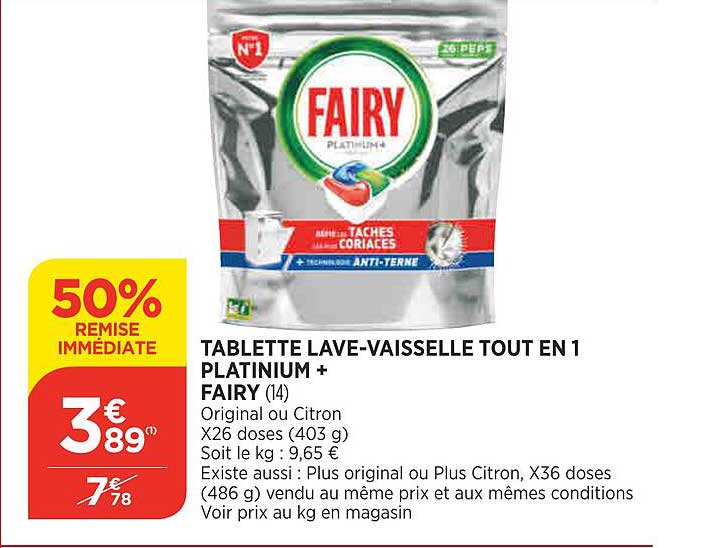 tablette lave-vaisselle tout en 1 platinium+ fairy