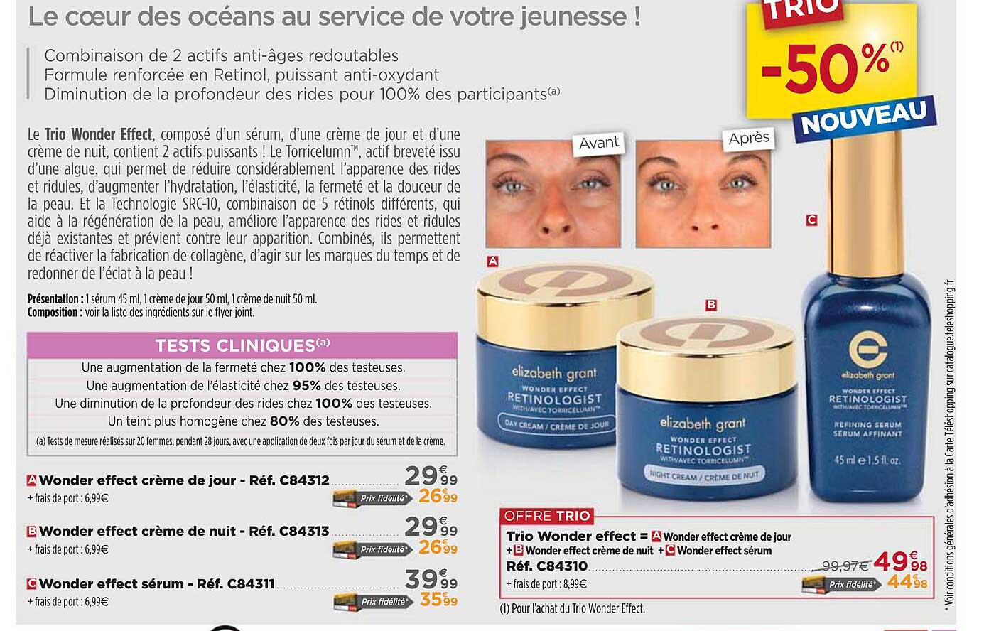 trio wonder effect crème de jour, wonder effect crème de nuit, wonder effect sérum
