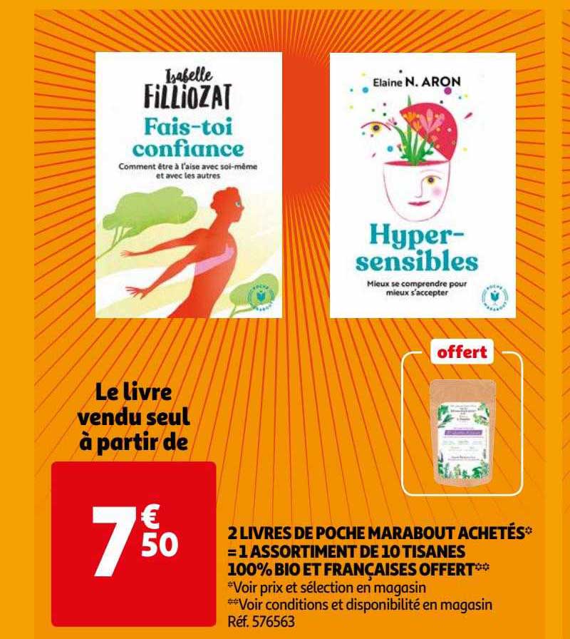 2 livres de poche marabout achetés = 1 assortiment de 10 tisanes 100% bio et françaises offert