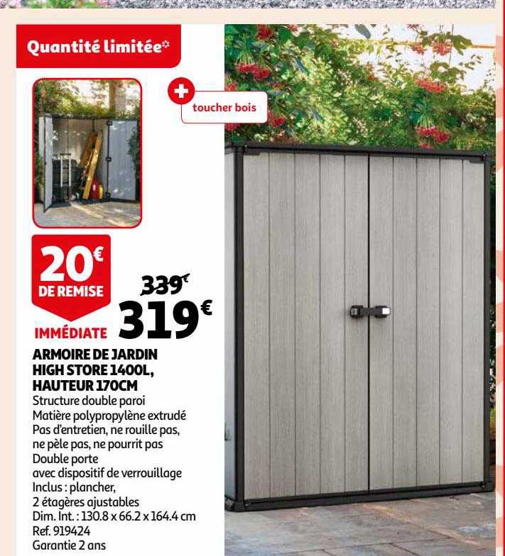 armoire de jardin high store 1400l, hauteur 170 cm
