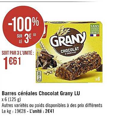 barres céréales chocolat grany lu