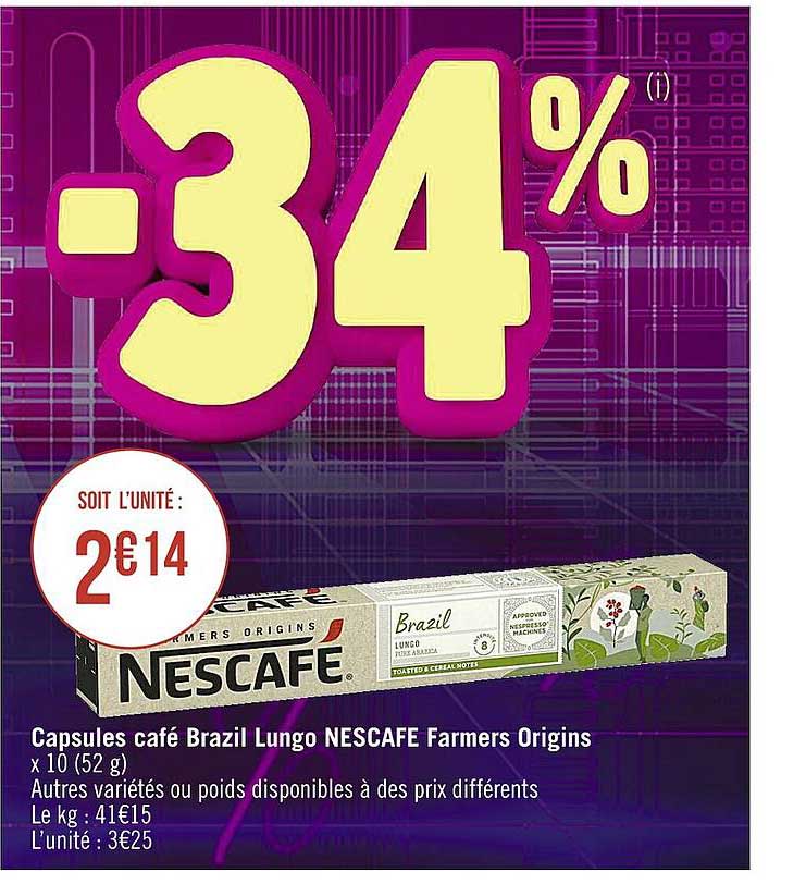 capsules café brazil lungo nescafé farmers origins
