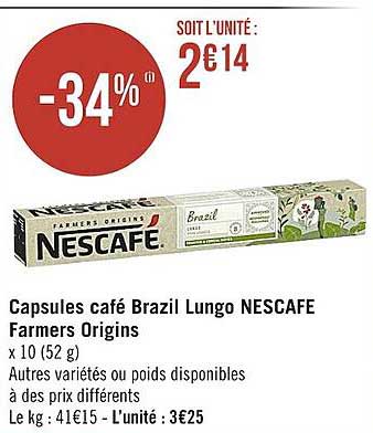 capsules café brazil lungo nescafé farmers origins