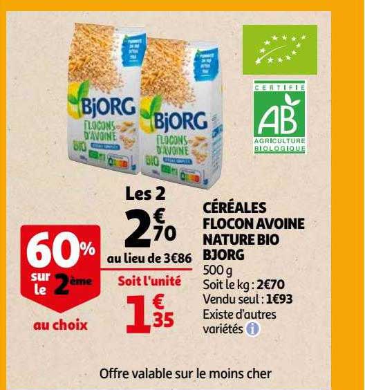 céréales flocon avoine nature bio bjorg