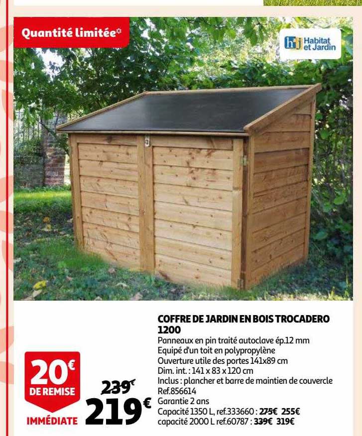 coffre de jardin en bois trocadero 1200