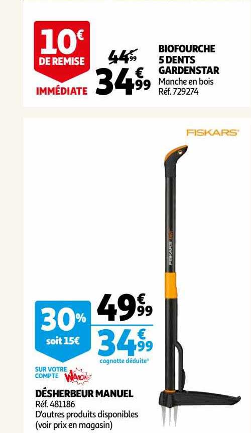 désherbeur manuel, biofourche 5 dents gardenstar