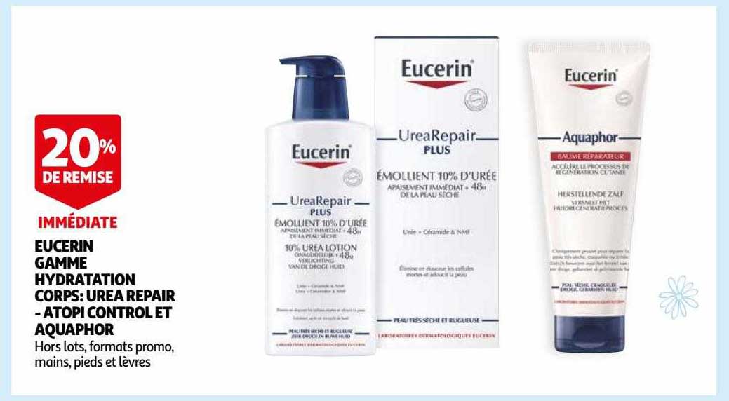 eucerin gamme hydratation corps : urea repair - atopi control et aquaphor